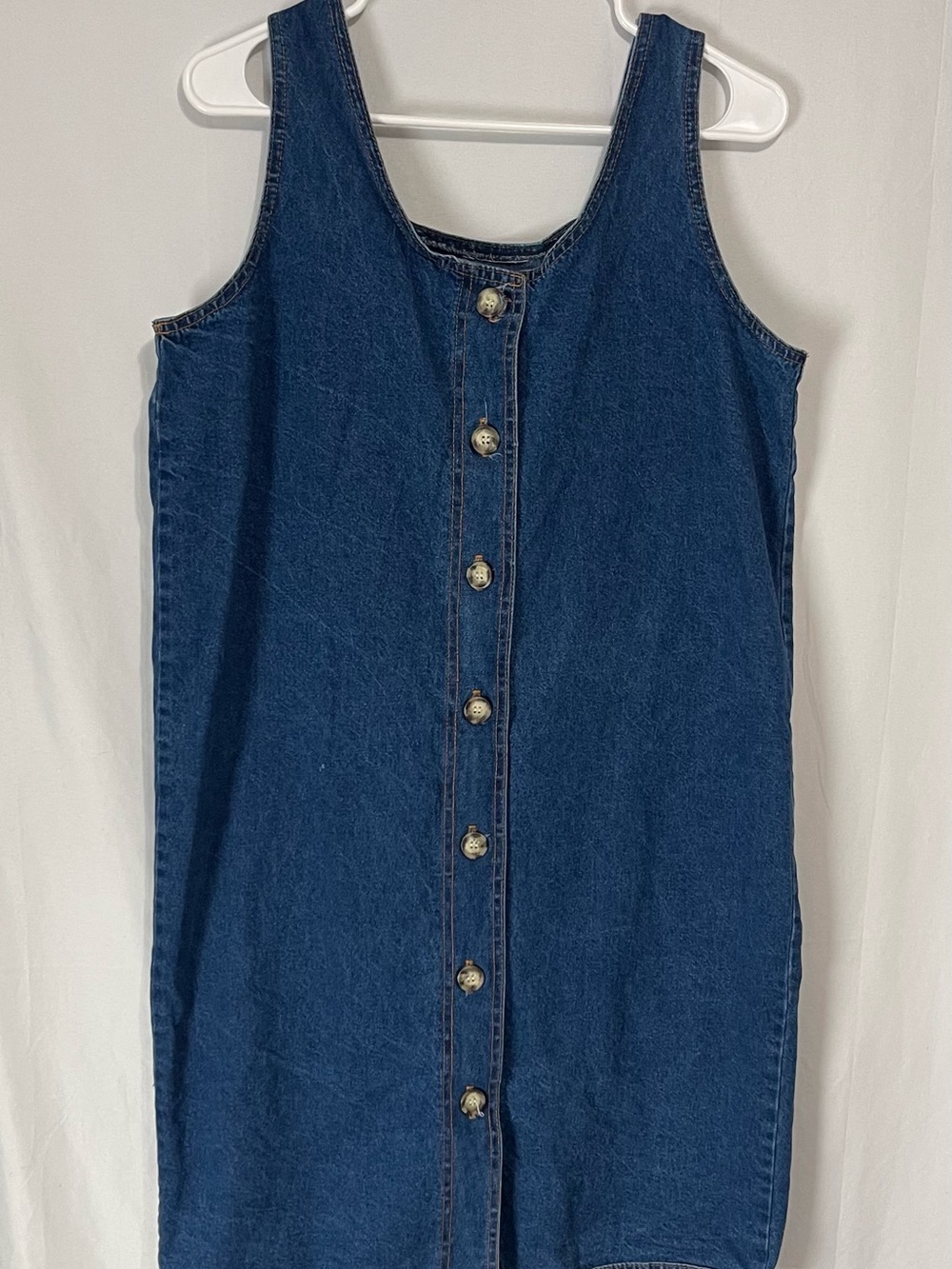 Vintage women’s denim button up Dress blue scoop neck size large Y2K